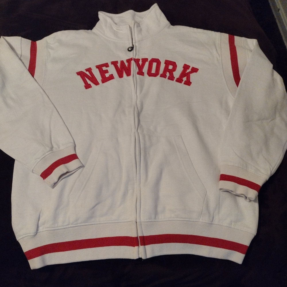 White and Red New York Zip-Up Jacket